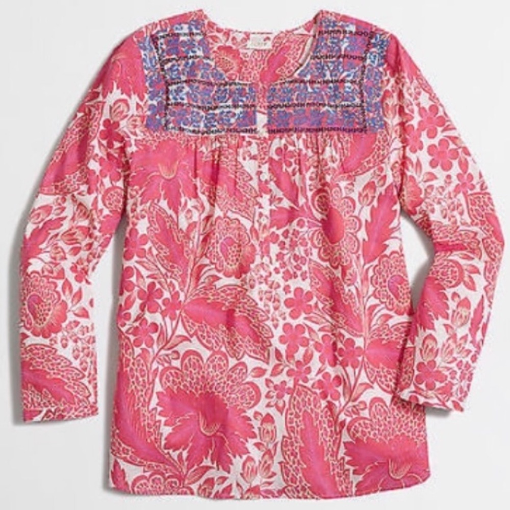 J. Crew Pink Floral Embroidered Pullover Top XXS